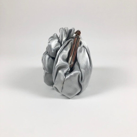 Silver Satin Crystal Flower Frame Evening Clutch - Picture 2 of 8